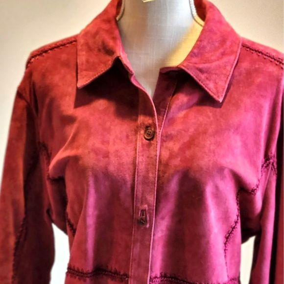 Rare Find: Genuine Red Wine/Purple Suede Jacket by BETH TERRELL, Size M - Picture 12 of 16
